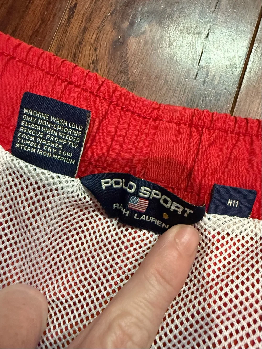 Vintage polo sport Men's Red Swim Trunks with Yellow Drawstring medium